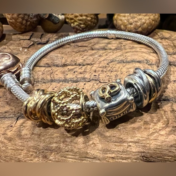 Authentic Pandora Charm Two Tone Ring Cluster CharmSilver and 14K Gold Knot Love - Picture 3 of 10